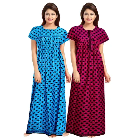 Pack of 2 Women's Cotton Nighty, Nightdress (Mulicolor) #MM040