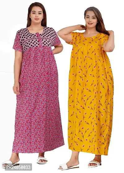 PMK FASHION 100% Cotton Kaftan for Women || Long Length Printed Nighty/Kaftan/Maxi/Night Gown/Night Dress/Nightwear Inner  Sleepwear for Women's (Combo Pack of 2)