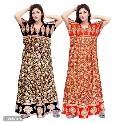 PMK FASHION 100% Cotton Kaftan for Women || Long Length Printed Nighty/Kaftan/Maxi/Night Gown/Night Dress/Nightwear Inner  Sleepwear for Women's (Combo Pack of 2)