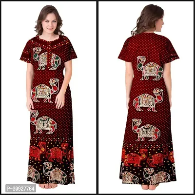 Stylish Maroon Cotton Blend Printed Nighty For Women