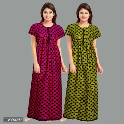 Elegant Cotton Printed Nighty For Women- Pack Of 2