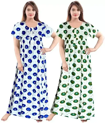 jwf Women's Pure Cotton Regular Jaipuri Maxi Nightdress (Multicolor, Free Size)