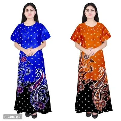 PMK FASHION 100% Cotton Nighty for Women || Long Length Printed Nighty/Maxi/Night Gown/Night Dress/Nightwear Inner  Sleepwear for Women's (Combo Pack of 2)