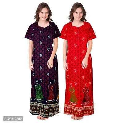 Stylish Multicoloured Cotton Printed Nighty For Women Pack Of 2