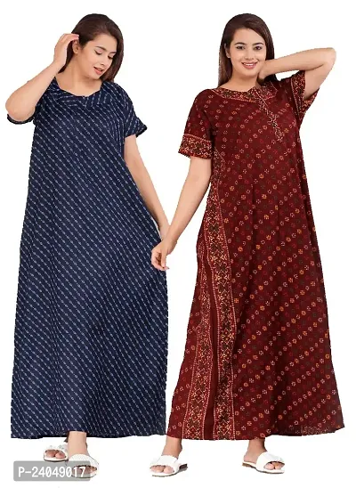 PMK FASHION 100% Cotton Kaftan for Women || Long Length Printed Nighty/Kaftan/Maxi/Night Gown/Night Dress/Nightwear Inner  Sleepwear for Women's (Combo Pack of 2)-thumb0