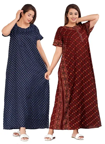 PMK FASHION 100% Kaftan for Women || Long Length Nighty/Kaftan/Maxi/Night Gown/Night Dress/Nightwear Inner Sleepwear for Women's (Combo Pack of 2)