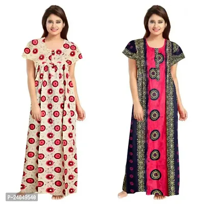 PMK FASHION 100% Cotton Kaftan for Women || Long Length Printed Nighty/Kaftan/Maxi/Night Gown/Night Dress-/Nightwear Inner . .Sleepwear for Women's (Combo Pack of 2) Pink-thumb0