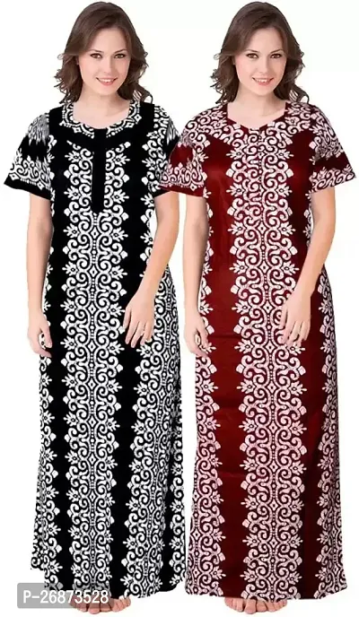 Cotton Printed Nightys For Women Pack Of 2-thumb0