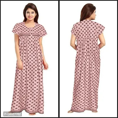 Stylish Peach Cotton Blend Printed Nighty For Women-thumb0