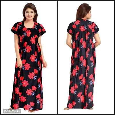 Stylish Red Cotton Blend Printed Nighty For Women-thumb0