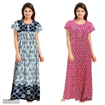 PMK FASHION 100% Cotton Nighty for Women || Long Length Printed Nighty/Maxi/Night Gown/Night Dress/Nightwear Inner  Sleepwear for Women's (Combo Pack of 2)