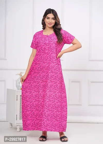 Elegant Pink Cotton Printed Nighty For Women-thumb0