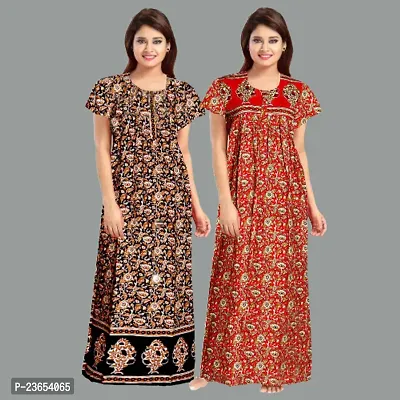 Elegant Cotton Printed Nighty For Women- Pack Of 2-thumb0