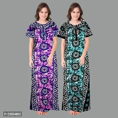 Elegant Cotton Printed Nighty For Women- Pack Of 2-thumb0