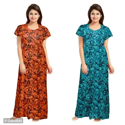 PMK FASHION 100% Cotton Kaftan for Women || Long Length Printed Nighty/Kaftan/Maxi/Night Gown/Night Dress/Nightwear Inner  Sleepwear for Women's (Combo Pack of 2)