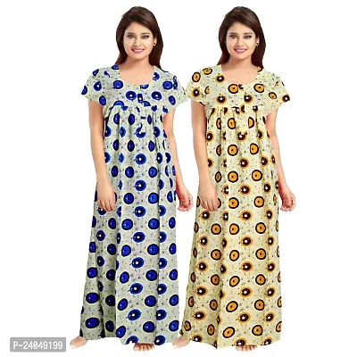 PMK FASHION 100% Cotton Nighty for Women || Long Length Printed Nighty/Maxi/Night Gown/Night Dress/Nightwear Inner  Sleepwear for Women's (Combo Pack of 2)