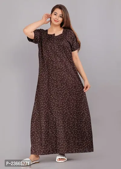 Comfortable Brown Cotton Nightdress For Women-thumb0