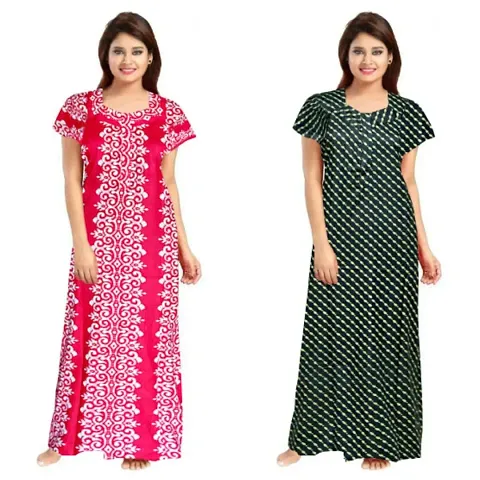 PMK FASHION Women 100% Nighty for Women ||..|| Long Length Nighty/Maxi/Night Gown/Night Dress/Nightwear Inner Sleepwear for Women's (Combo Pack of 2)