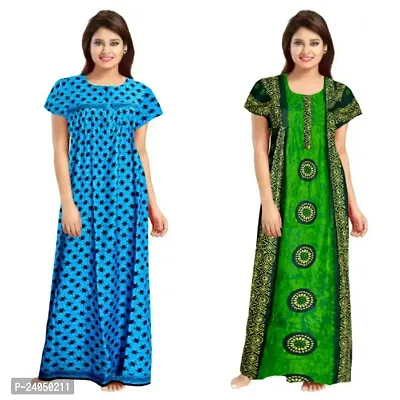 PMK FASHION 100% Cotton Nighty for Women || Long Length Printed Nighty/Maxi/Night Gown/Night Dress/Nightwear Inner  Sleepwear for Women's (Combo Pack of 2)