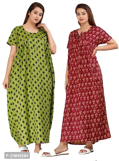 PMK FASHION 100% Cotton Kaftan for Women || Long Length Printed Nighty/Kaftan/Maxi/Night Gown/Night Dress/Nightwear Inner  Sleepwear for Women's (Combo Pack of 2)-thumb0