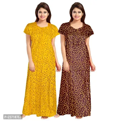 Stylish Multicoloured Cotton Printed Nighty For Women Pack Of 2-thumb0