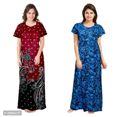 Elegant Cotton Printed Nighty For Women- Pack Of 2