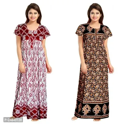 PMK FASHION 100% Cotton Nighty for Women || Long Length Printed Nighty/Maxi/Night Gown/Night Dress/Nightwear Inner  Sleepwear for Women's (Combo Pack of 2)