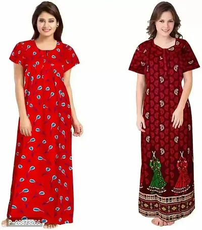 Cotton Printed Nightys For Women Pack Of 2