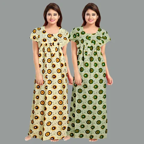 jwf Women's Cotton Nightwear Maxi Gown (Pack of 2 Pcs,)