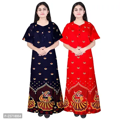 Stylish Multicoloured Cotton Printed Nighty For Women Pack Of 2-thumb0