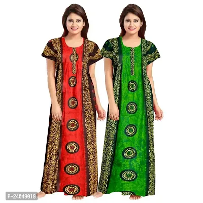 PMK FASHION 100% Cotton Nighty for Women || Long Length Printed Nighty/Maxi/Night Gown/Night Dress/Nightwear Inner  Sleepwear for Women's (Combo Pack of 2)-thumb0