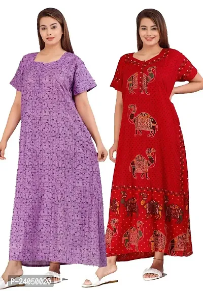 PMK FASHION 100% Cotton Kaftan for Women || Long Length Printed Nighty/Maxi/Night Gown/Night Dress/Nightwear Inner  Sleepwear for Women's (Combo Pack of 2)