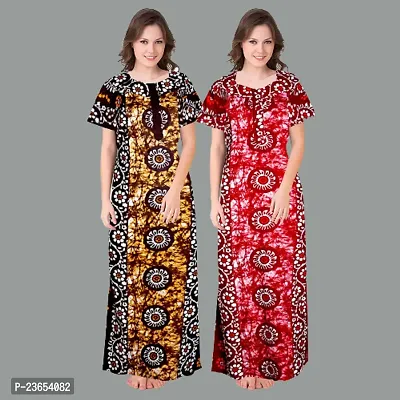 Elegant Cotton Printed Nighty For Women- Pack Of 2