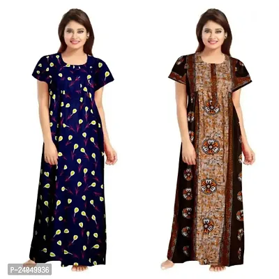 PMK FASHION 100% Cotton Kaftan for Women || Long Length Printed Nighty/Kaftan/Maxi/Night Gown/Night Dress/Nightwear Inner  Sleepwear for Women's (Combo Pack of 2)-thumb0