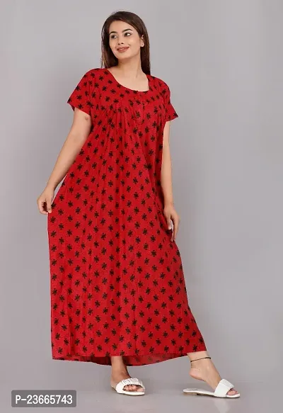 Comfortable Red Cotton Nightdress For Women-thumb2