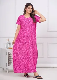 Elegant Pink Cotton Printed Nighty For Women-thumb1