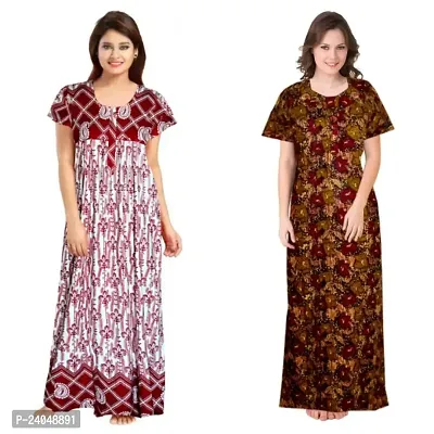 PMK FASHION 100% Cotton Nighty for Women || Long Length Printed Nighty/Maxi/Night Gown/Night Dress/Nightwear Inner  Sleepwear for Women's (Combo Pack of 2)-thumb0