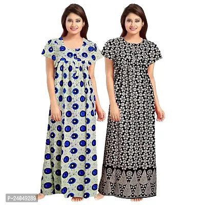 PMK FASHION 100% Cotton Nighty for Women || Long Length Printed Nighty/Maxi/Night Gown/Night Dress/Nightwear Inner  Sleepwear for Women's (Combo Pack of 2)