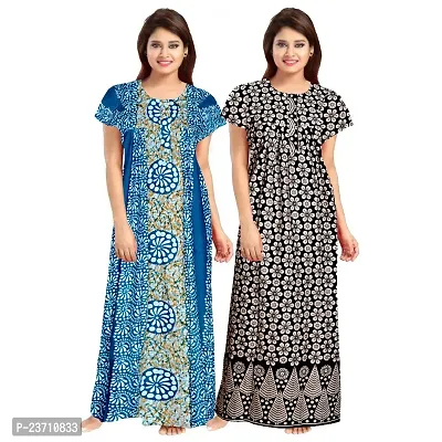 Stylish Multicoloured Cotton Printed Nighty For Women Pack Of 2-thumb0