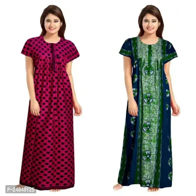 PMK FASHION 100% Cotton Nighty for Women || Long Length Printed Nighty/Maxi/Night Gown/Night Dress/Nightwear Inner  Sleepwear for Women's (Combo Pack of 2)