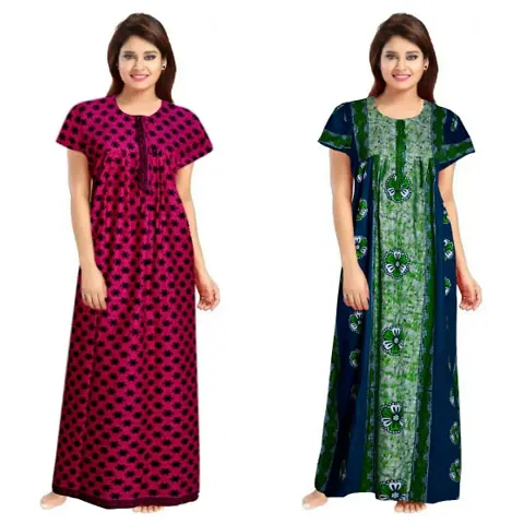 PMK FASHION 100% Nighty for Women || Long Length Nighty/Maxi/Night Gown/Night Dress/Nightwear Inner Sleepwear for Women's (Combo Pack of 2)