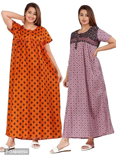 PMK FASHION 100% Cotton Kaftan for Women || Long Length Printed Nighty/Kaftan/Maxi/Night Gown/Night Dress/Nightwear Inner Sleepwear for Women's (Combo Pack of 2)-thumb0