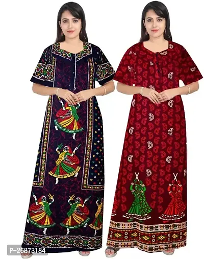 Cotton Printed Nightys For Women Pack Of 2