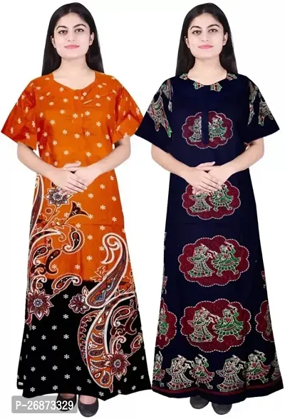 Cotton Printed Nightys For Women Pack Of 2