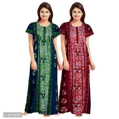 Stylish Multicoloured Cotton Printed Nighty For Women Pack Of 2-thumb0