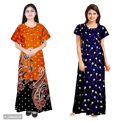 PMK FASHION 100% Cotton Kaftan for Women || Long Length Printed Nighty/Kaftan/Maxi/Night Gown/Night Dress/Nightwear Inner  Sleepwear for Women Combo Pack of 2-thumb0