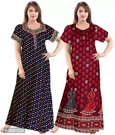 Cotton Printed Nightys For Women Pack Of 2