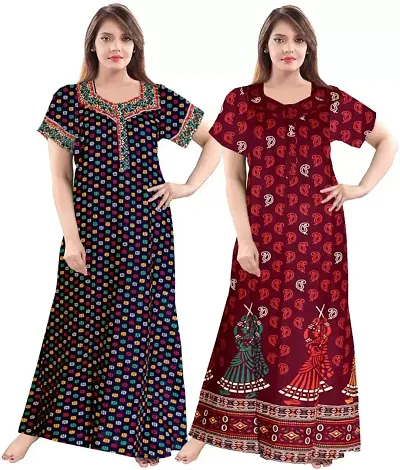 Rayon Printed Nighty Combo of 2