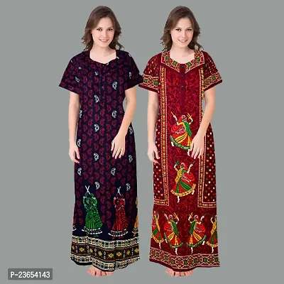 Elegant Cotton Printed Nighty For Women- Pack Of 2-thumb0