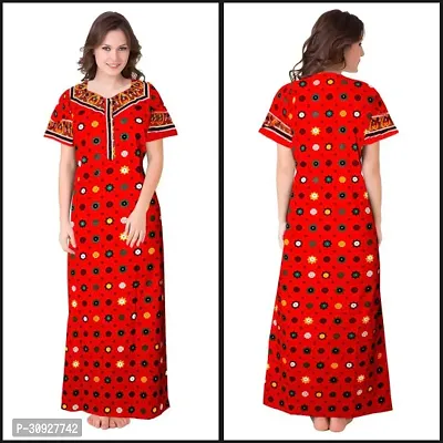 Stylish Red Cotton Blend Printed Nighty For Women